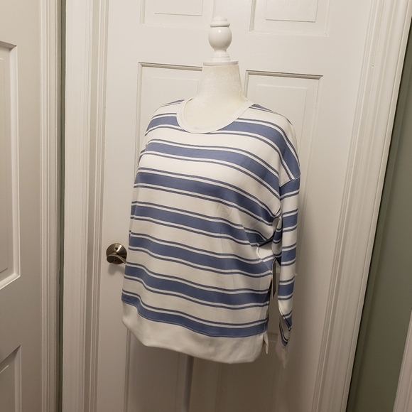 NWT Danskin Luxe Rugby Stripe Pullover Tempest Blue/White Size Medium Ret. $48 - Picture 8 of 11